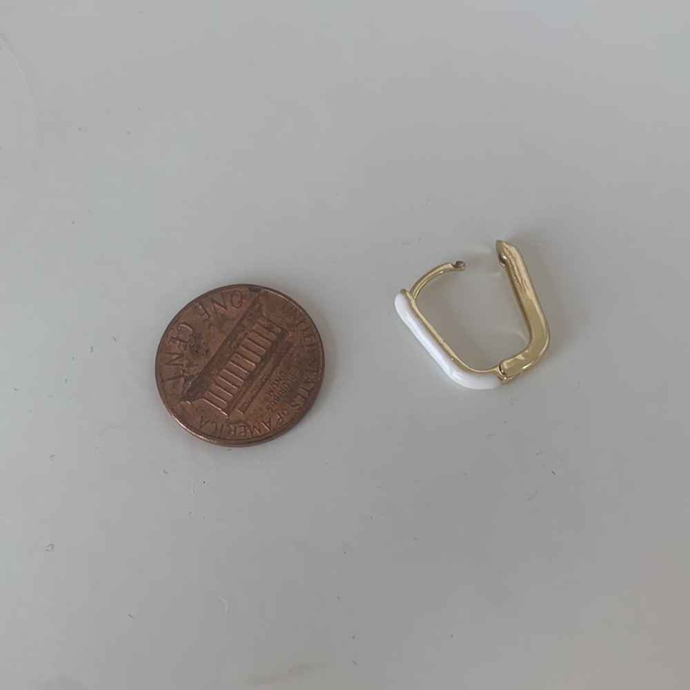 white and gold oval hoops enamel petite dainty hoop earrings - Picture 6 of 9